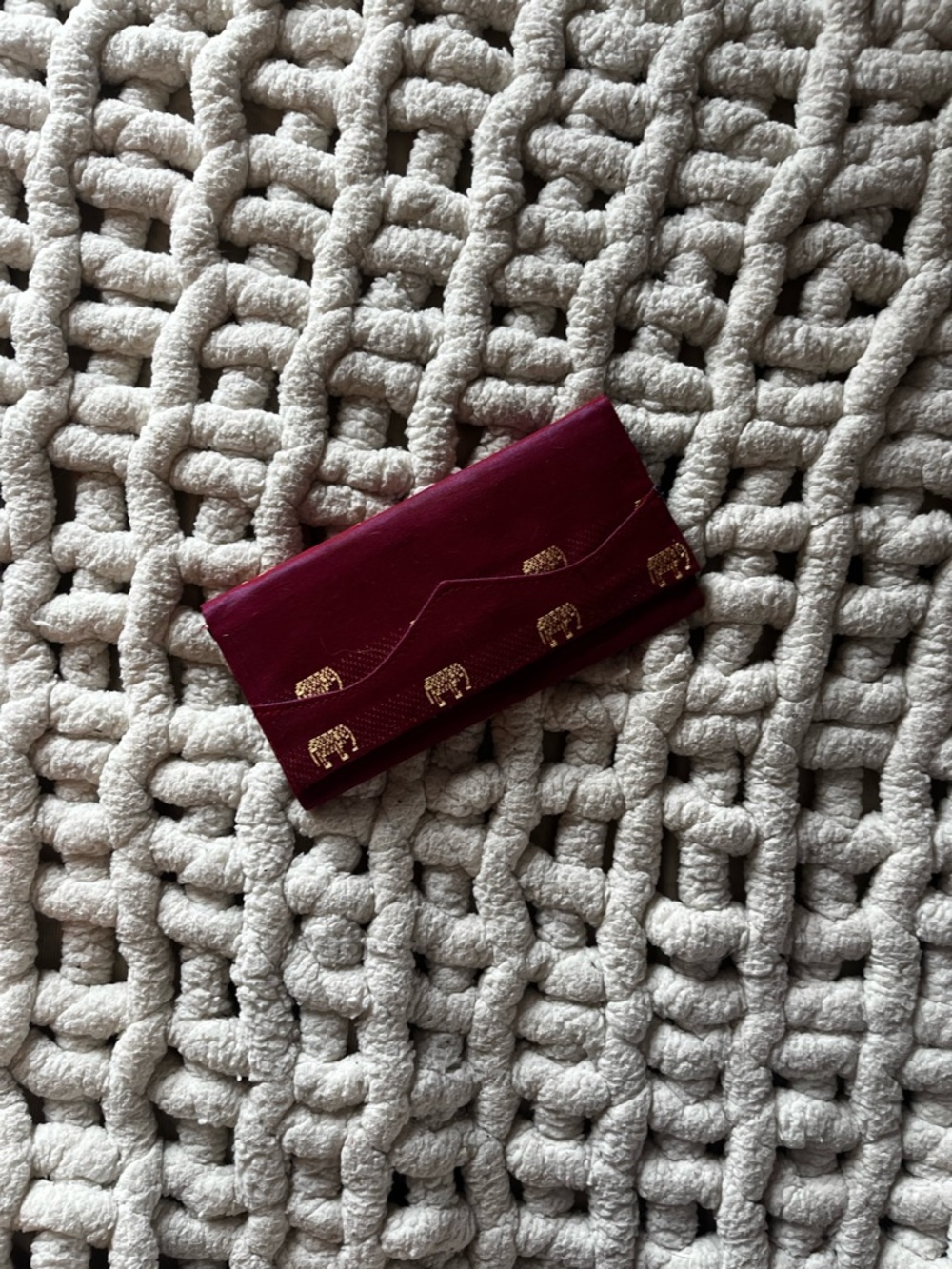 Vintage Maroon Wallet with Gold Elephant Accents